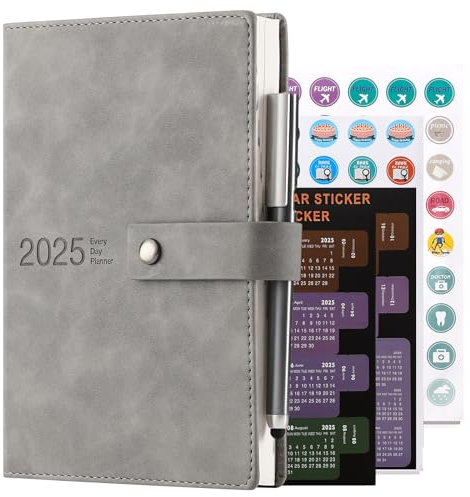 Akademischer Terminkalender 2025, Tagesplaner, A5 Tag pro Seite, Tageskalender von Januar 2025 bis Dezember 2025, fester Einband, Organizer, Tagebücher mit Stift, Lesezeichen, monatlichen Registern,