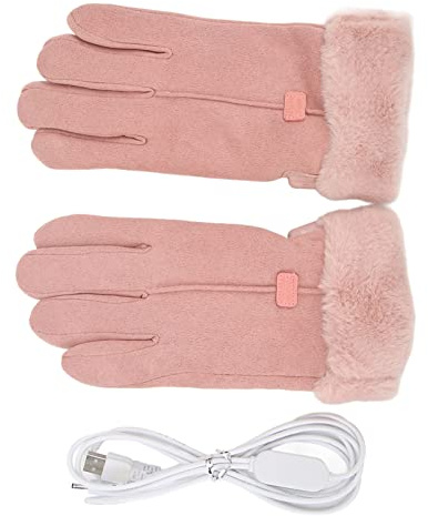 Psytfei Gants Chauffants USB Roses, Gants Thermiques de pêche en Plein air réglables à Trois Niveaux, Outil Chaud pour Les Mains d'hiver pour Les Femmes skiant à Pied équitation