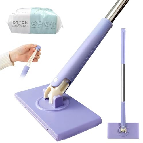 Casbomy Automatischer Tuchwechsel Mini Mop, 360° Rotierbares Wischmopp, Ohne Hände Ersetzen, Anwendbar Wischer Boden, Glas, Küchen und Badezimmerreinigung(1 Wischer+Waschhandtücher 50 Stück/Packung)