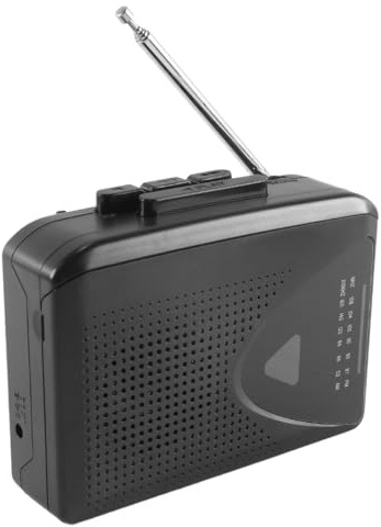 Nicear Lettore di cassette portatile, registratore, radio AM/FM, lettore musicale personale, cassette con uscita per altoparlante per cuffie, scatola musicale tascabile, nero