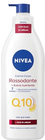NIVEA Q10 Crema Corpo Rassodante + Extra Nutriente 400 ml, Crema rassodante corpo con Coenzima Q10 Puro e Olio di Argan 100% organico, Crema idratante corpo 72h per pelle matura e molto secca