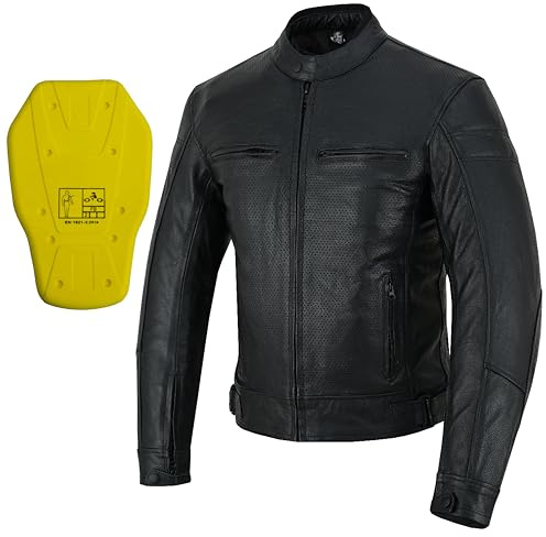 BI ESSE Giacca Moto Uomo in Vera Pelle – Giacca da Moto Leggera, Traspirante ed Estiva – Stile Biker, Ideale per Viaggi e Uso Quotidiano su Strada (IT, Testo, XL, Regular, Regular, NERO)