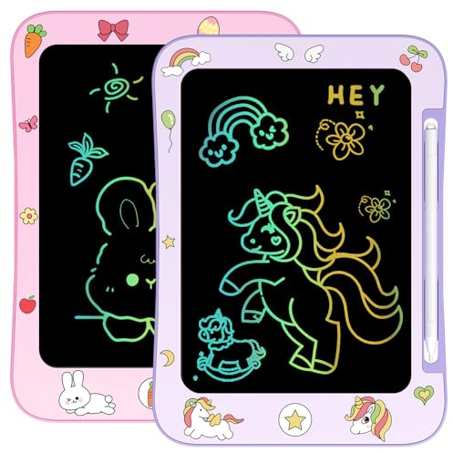 [2 Pack] Genialba Tableta LCD de Escritura para Niños, Pizarra de Dibujo con Pantalla Colorida para Niños y Niñas de 3 a 7 Años – Juguetes Educativos para Cumpleaños y Navidad (Unicornio&Conejo)