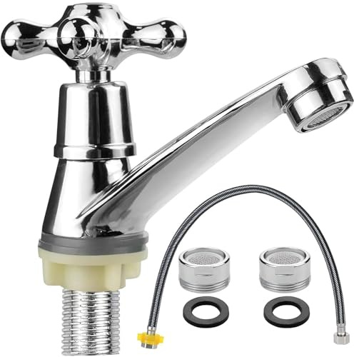 kaltwasserhahn, Single Überzug Wasserhahn Kaltwasser mit Filter und Doppelkopfrohr Moderne Kaltwasser Armaturen Korrosionsbeständig Wasserhahn Bad Kaltwasser für Gäste-WC Küche Garten