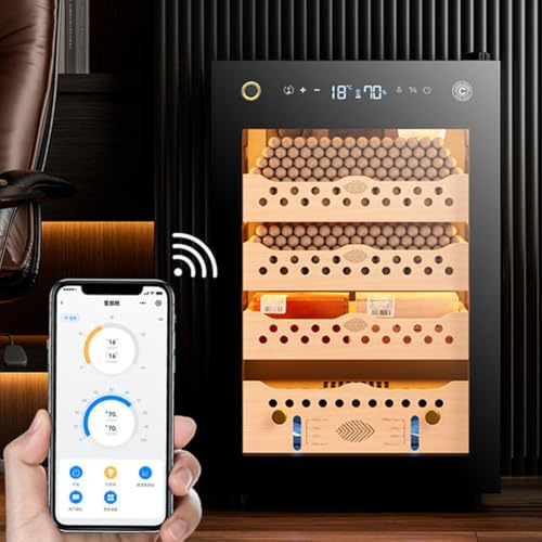 GJBMXSM 70 L Humidor électrique, 400 Comptes Humidor Cigare Electrique avec Contrôle De Température De Refroidissement De Chauffage, Armoire Cave à Cigares avec étagères en Bois De Cèdre
