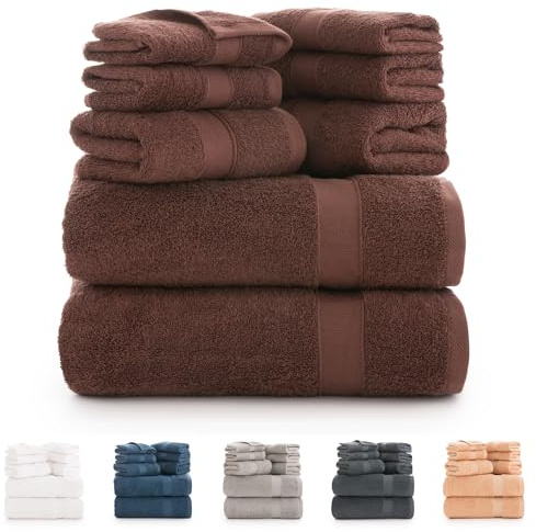 Todocama Lot de 8 Serviettes de Bain 100% Coton (550 g/m²) Extra Douces, Haute Absorption et séchage Rapide, 2 Serviettes de Bain, 2 Mains et 4 Serviettes de Visage (Chocolat)