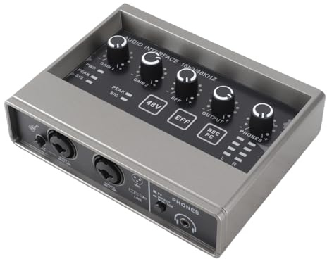 Pongnas Reverberación Mezcladora de Tarjeta de Sonido en Vivo de 48 V para PC, Teléfono Inteligente, Canto y Transmisión con Reducción de Ruido