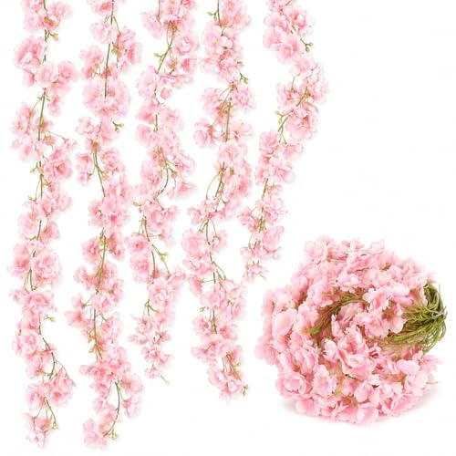 3 st 180 cm konstgjord körsbärsblom girlang, blomranka dekoration sidenblommor, körsbärsblomgirlang hänge, konstgjord blomgirlang för bröllop väggdekoration, perfekt för inomhus och utomhus