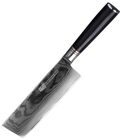 FINDKING Damask Nakiri Kniv 17 cm, handtag i ebenholts, professionell