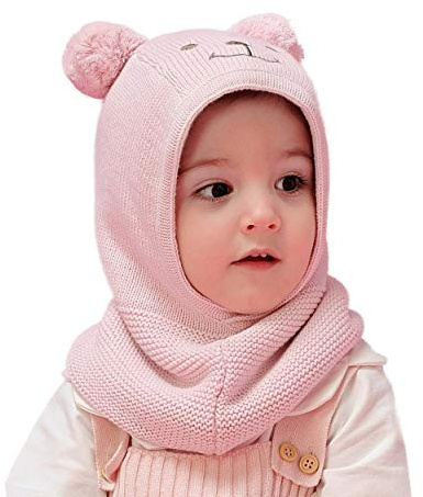Magracy baby småbarn barn vinter varm huva hatt fleecefodrad stickad mössa halsdukar med öron