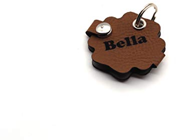 Hundemarkentasche Anhänger mit Druckknopf Gravur Braun Hundemarke | Blume - Blumenform | gefertigt aus Kunstleder | beidseitig graviert