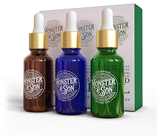 Monster&Son Cold Pressed Beard Oil Variety Pack x3 - Helps to Hydrate, Style and Promote New Hair Growth - Rich in Vitamins & Minerals - Jojoba, Argan & Meadowfoam Oils - Gift for Bearded Men