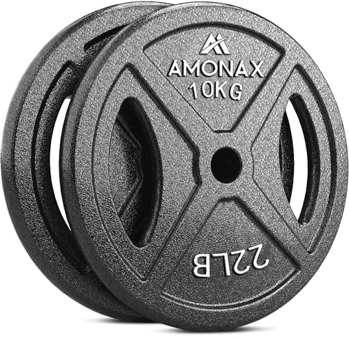 Amonax AMONAX Gusseisen Hantelscheiben Set, 2,5kg, 5kg, 10kg Hantel Set für 25mm & 50mm Olympia Gewichte Hantel Bar, Metall Hantelscheiben für Gewichtheben und Hip Thrust, Hantelscheiben für Home Gym