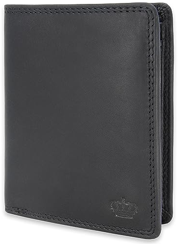 Baur Herren Geldbörse Echtes Leder | Geldbeutel mit RFID Schutz | Großes Portemonnaie Hochformat | Geldtasche mit Münzfach | Wallet (Hochformat mit Druckknopf innen, Schwarz)