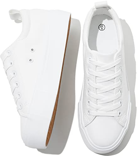 SERNIAL Womens White Platform Sneakers PU Leather Platform Shoes Walking Shoes for Women(White,US8)