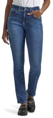 Lee Women's Petite Ultra Lux Comfort with Flex Motion Straight Leg Jean Cobalt Sheen 12 Petite