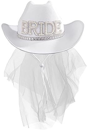 ZOOMPIL Cowboy Hut für Braut und Cowgirl, Damen Cowboyhut, Weiße Hut mit Breiter Krempe für Bride Accessories Gift