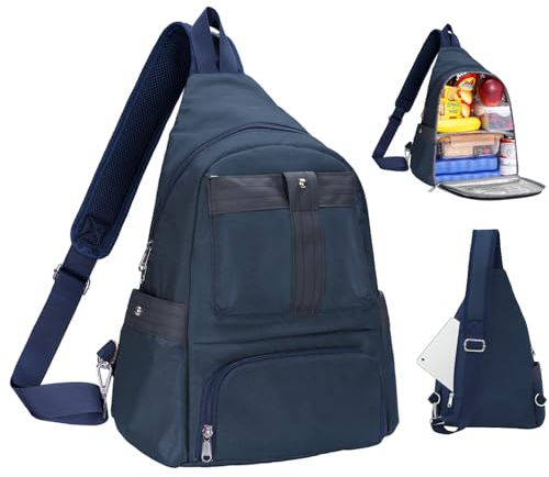 HesLaus Crossbody Lunch Backpack, Double Deck Insulated Lunch Box for Men Women Adult, Leakproof Lunchbox with Side Pokets for iPad, Large Cooler Bag for Work Office Hiking Beach Picnic, Blue