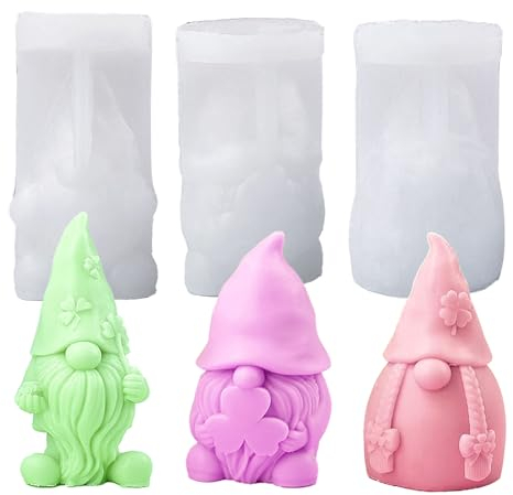 XQMMGO Paquete de 3 moldes de silicona de gnomo 3D para fundir, Pascua, velas y jabón