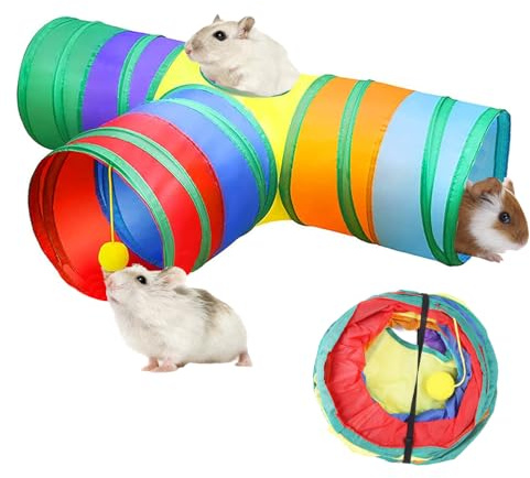 SSKHE Guinea Pig Tunnels & Tubes Collapsible,3 Way Tunnels Hides Toys,Portable tube collapsible pet toy for Hamster,Rat,guinea pig and small animal