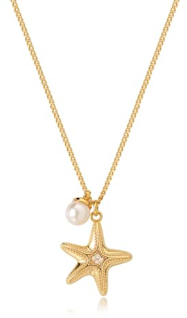 MTMY Gold Starfish Necklace 14K Gold Plated Shell Conch Ocean Pendant Necklace for Women Beach Summer Jewelry(Starfish Pearl)