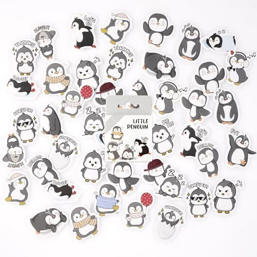 46 Pezzi di Carini Adesivi di Pinguini, Tema Cartone Animato Animali per Bambini, Ragazzi, Adulti - Valigia da Viaggio, Laptop, Planner, Calendario, Scrapbook, Valigia, Taccuini, Diario