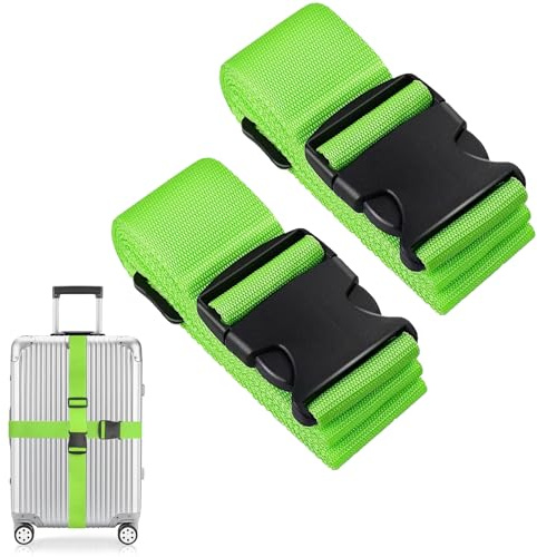 Luggage Straps for Suitcase Heavy Adjustable Suitcase Straps with Quick Release Buckle Suitcase Identifier Bands for Travel Case Non-Slip Travel Belt Travel Accessories (Green, 2pcs)