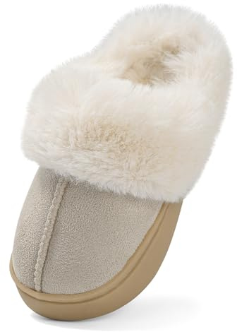 LACOFIA Pantuflas Peluche para Niños y Niñas Zapatillas de Estar por Casa Zapatos Invierno de Casa Antideslizantes y Cómodas para Niños Beige 36/37