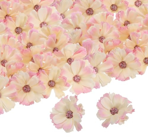 QUARKZMAN 50pz Teste di Fiori Margherite Artificiali, 1.8 Margherite Finte in Seta Mini Margherite Fiori Artificiali All'Ingrosso per Fai da Te, Centrotavola per Feste Decorazioni, Rosa