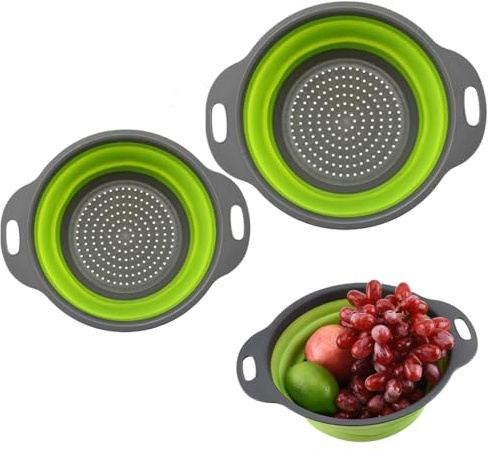 Colador de silicona plegable (2 piezas), apto para lavavajillas.