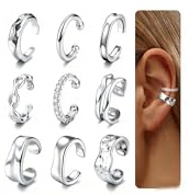 SLLAISS Ear Cuff No Piercing for Women Men - 9Pcs Ear Cuffs 14K Gold Clip on Fake Cartilage Helix Earrings Stacks Non-Tarnish Hypoallergenic Adjustable Fake Ear Piercings