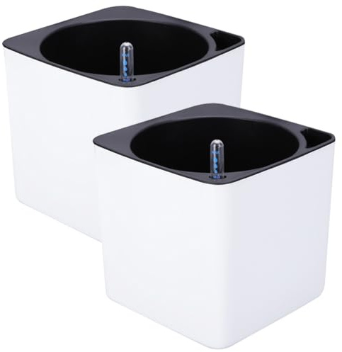 BESPORTBLE Pot de Fleurs à Arrosage Automatique avec Double Couche Carré Blanc en PP Grosse Capacité d'eau, Indicateur Flottant Simple, pour Bureau et Extérieur