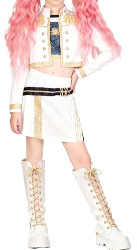 Disfraz infantil de bailarina de pop, conjunto de estilo urbano, cosplay para carnaval y Halloween; conjunto inspirado en estrella de música (Rumi Blanco, 7-9)