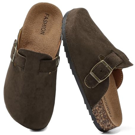 Mules et Sabot Enfant Garçon Fille Liège Boucle Réglable Antidérapantes | en Cuir Chaussons Fermés Plates Confortables Sandales Clog Pantoufles avec Semelles en Liège pour Extérieur et Jardin