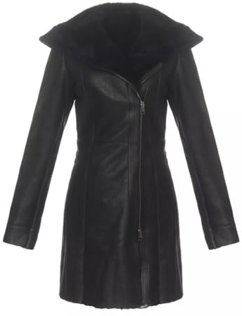 Hollert Lammfellmantel - Kate Damen Wintermantel Ledermantel Größe M, Farbe Schwarz