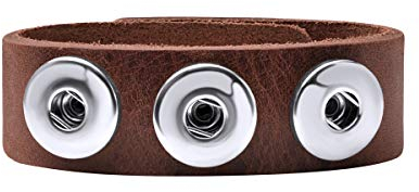 Quiges Femme Bracelet Bouton Pression 18mm en Cuir Caryer Brun Ajustable 18.5-20.5cm