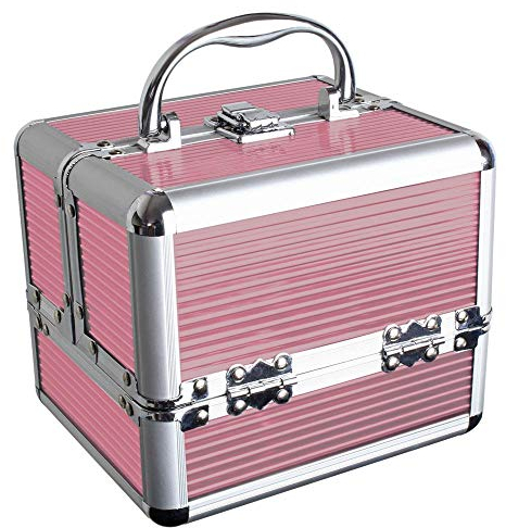U7036 - Valigetta Trucchi Valigetta Beauty Case Trucchi Vanity Case Trucco Organizzatore Trucco - 4 Cassetti Pieghevoli, Scomparto Inferiore Grande e Maniglia - Rosa - Piccolo