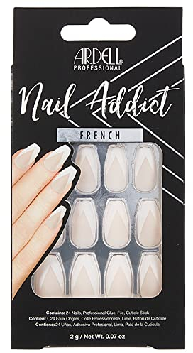 ARDELL Nail Addict - Modern French Style | 24 künstliche Nägel mit Kleber & Feile für schöne Fingernägel zum Aufkleben | Press On Nails, Klebenagel Set mit langen Tips, Fake Nails