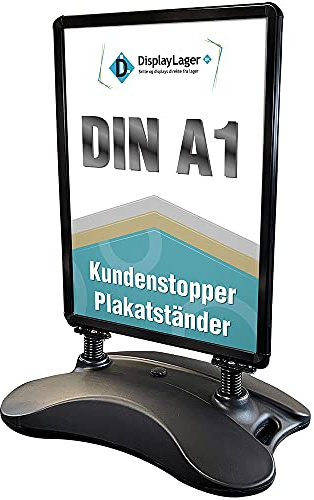 DisplayLager - A1 Porte-Affiche Noir, 2x panneaux avant avec antireflet (APET), bilatéral, résistant aux intempéries, pied en robuste/chevalet trottoir aluminium panneau d’affichage