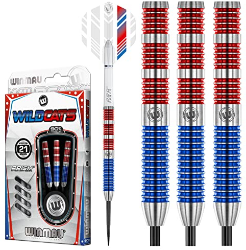 WINMAU Wildcats 21 Gramm Profi Wolfram Steeltip Dartpfeile Set mit Flights und Schäfte