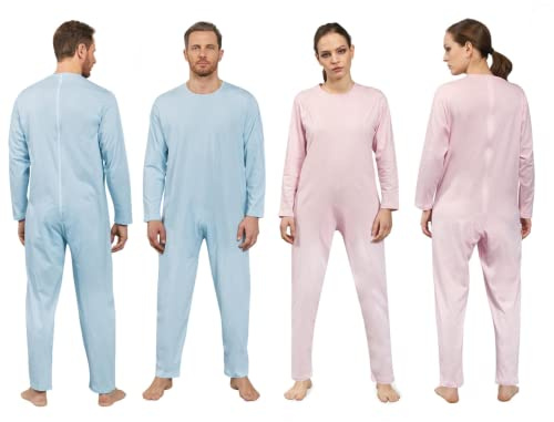Be-Myco tutone Pigiama Intero Anziani pigiamone Pigiama Uomo Donna Sanitario Cotone 100% Apertura Posteriore Zip Cerniera ausili per Anziani in Cotone Sanitario Pigiama Aperto Dietro