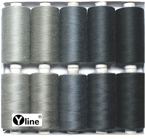 Set Nähgarn Garn Polyester Grau - Töne für die Nähmaschine 10 Sp. a. 500 m Nähfaden, (0,24 € / 100m), 3197