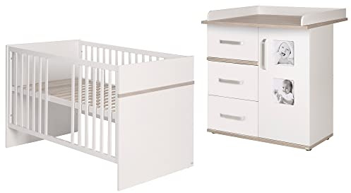 roba Kindermöbelset 'Moritz', 2-teilig, Kinderbett 70x140cm & Wickelkommode schmal, weiß, Luna Elm'