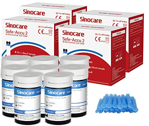 sinocare (Safe Accu2) Blood Sugar Test Strips 50 pcs No Code/ Blood Glucose Test Strips with Lancing Devices x 50 / only for sinocare Safe Accu2 Blood Glucose Monitor