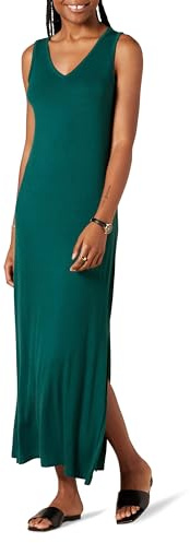 Amazon Essentials Abito Lungo Maxi con Scollo a V in Jersey con Spacco Laterale Donna, Verde Scuro, S