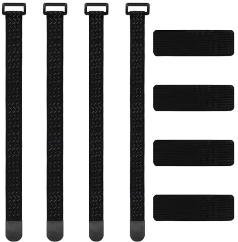 Cintas Elásticas, 4 Pcs Correas Elásticas con Cierres de Gancho y Bucle, Banda Gancho y Bucle Elástica con Hebilla, Antideslizante para Organizando Extensión de Cables y Tubos de Bicicleta, 2 Tamaños