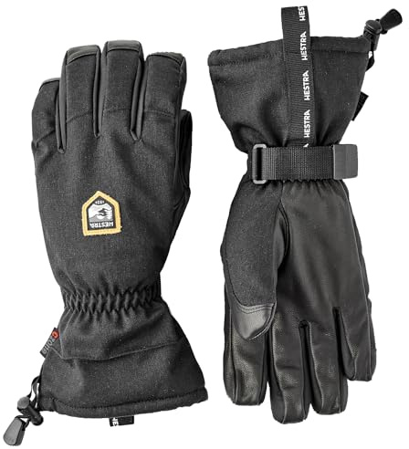 Hestra Unisex CZone Mountain 5-Finger Glove, Waterproof, Windproof Leather Alpine Ski Glove for Men & Women - Black - 10
