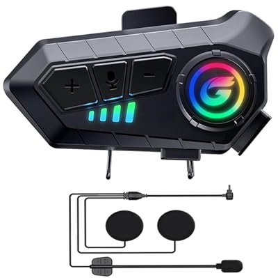 Zhongreat Helmet Bluetooth Headset Speakers, Y10G Motorbike Headphones Wireless 5.3 1000mAh with Hard Mic, Noise Cancellation, Stereo Sound, IPX6 Waterproof, Handsfree Earphones for Music Call Control