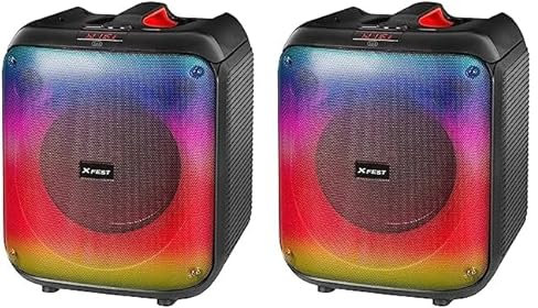 Trevi XFest XF 470 KB Altoparlante Amplificato 60W, Cassa Wireless Portatile con Microfono Dinamico Incluso per Karaoke, Funzione TWS, File MP3 da Flash USB/Micro SD, AUX-IN, Display LED Rosso