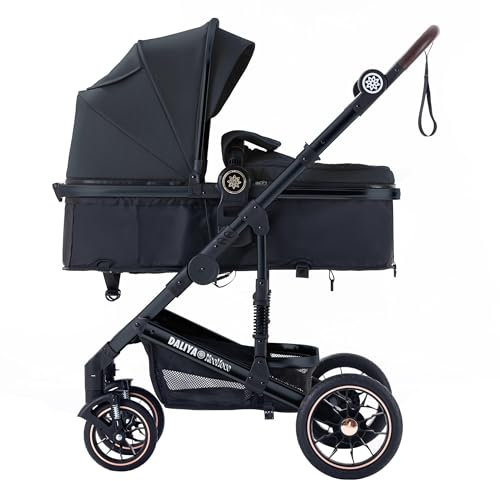 Daliya® NEOMOVE 2in1 Kombi-Kinderwagen | Buggy | klappbare Babywanne und Sportsitz | Große Räder | Rückenlehne stufenlos | Leichter Alu-Rahmen | Großer Einkaufskorb (Schwarz-Schwarz)